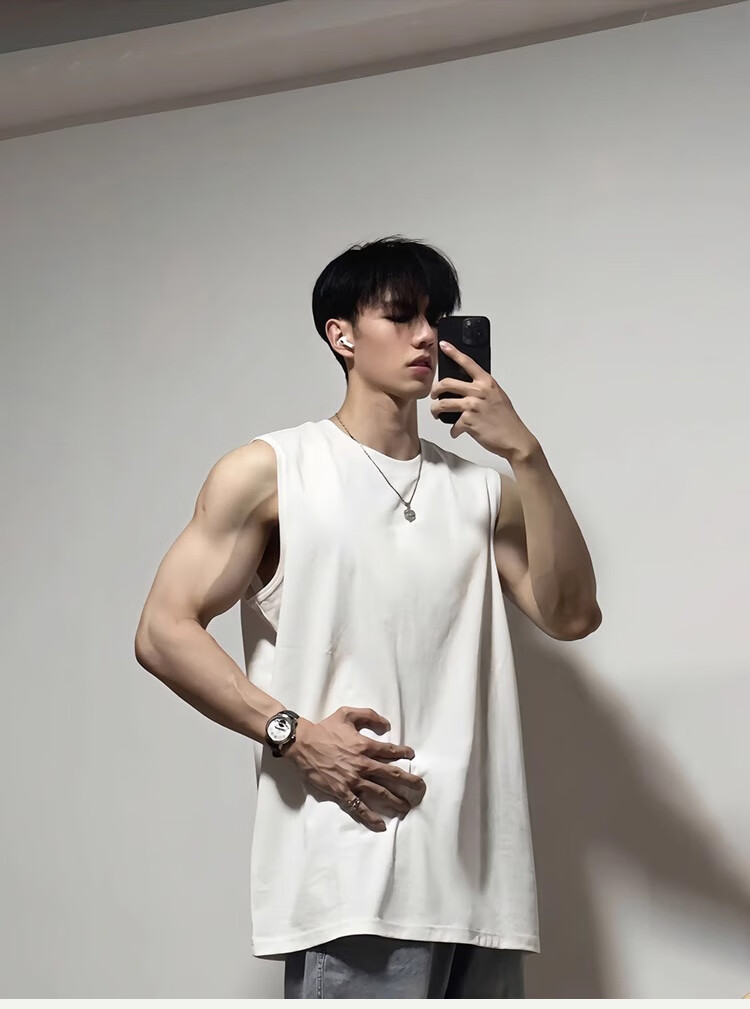 LangSha Men's Tank Top, 2026 New Style, Pure Cotton, Wide Shoulder, Thin, Breathable, Youth Sports Fitness, Outer Wear, Sleeveless Top 17