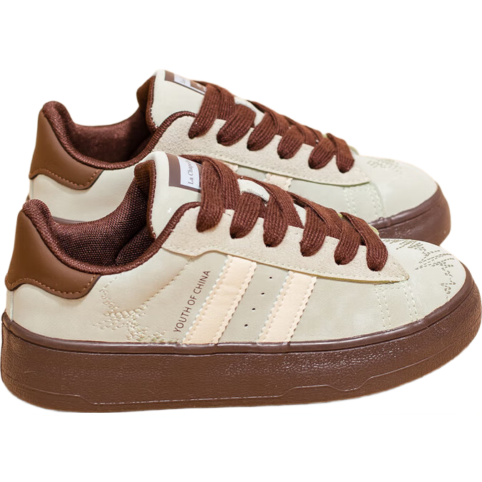 La Chapelle Women's Sneakers Thick Sole Casual Retro Low-top Shoes YB002 Mint Chocolate 37