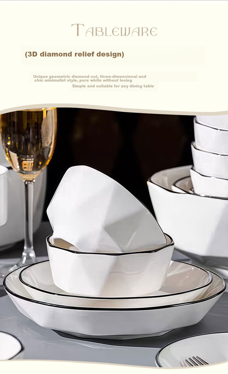 JIWUSENLIN Single-Person Tableware Set, Bowl And Chopsticks Combination Plate, Diamond-Shaped Bowls for Home Use Or Gifting, 8-Piece Set 3