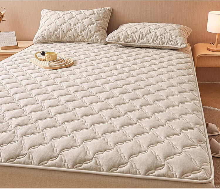 Wuyinliangpin Class A Fabric, Pure Cotton Quilted Fitted Sheet, Single Piece, Pure Cotton Double Bed Cover, Mattress Protector, Full Coverage Bedspread, 150*200cm 1