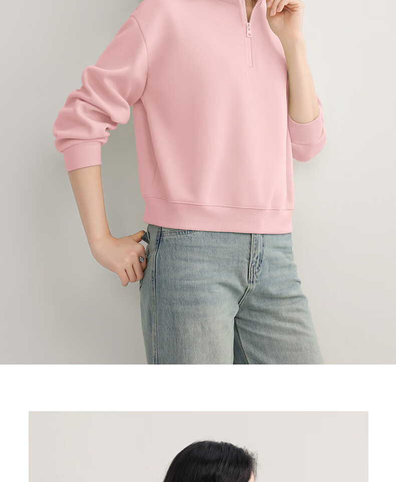 Urban Beauty Women's Short Hoodie 2026 New Spring Autumn Half-Zip Polo Collar Jacket for Petite Women 7