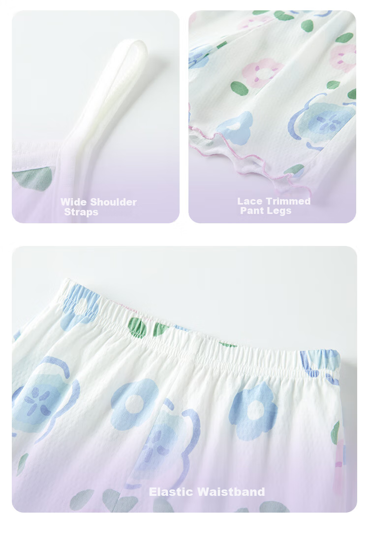DEESHA [7A Antibacterial Breathable Mesh] Girls' Summer Pajamas Thin Camisole Set for Older Children Air Conditioning Wear 6