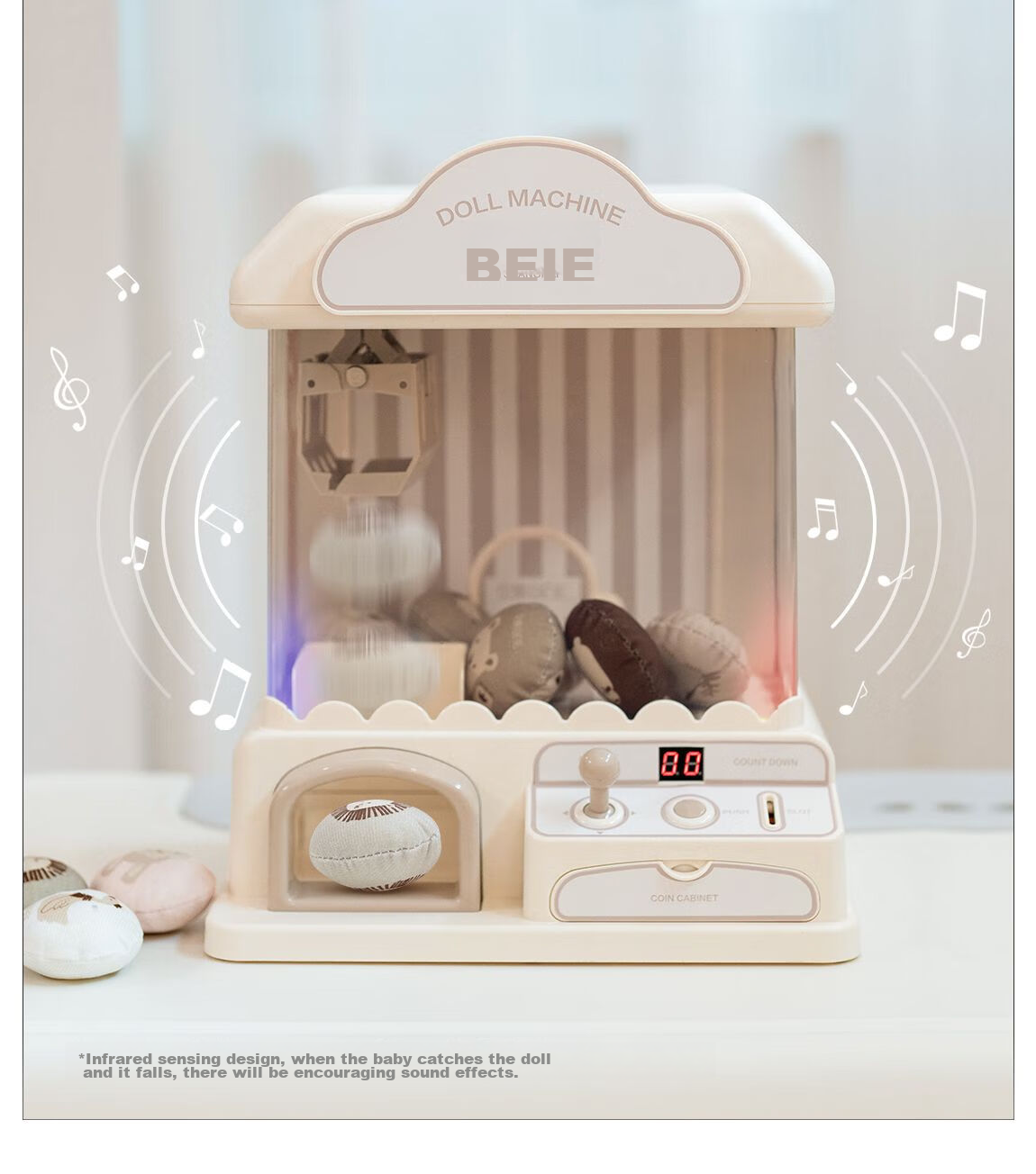 BEIESTATE Claw Machine, Small Home-Use Plush Toy Grabber, Capsule Toy Machine, Children's Toy with Light And Music, Khaki Color, Children's Gift 27