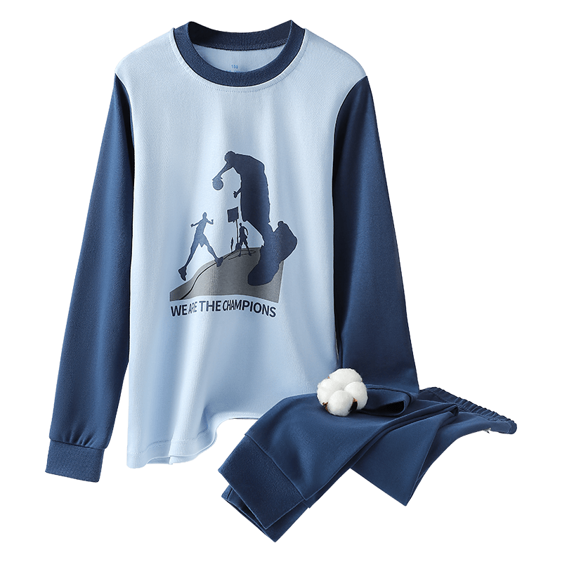 Hodo Children's Thermal Underwear, Pure Cotton, Antibacterial, Anti-Mite, Autumn Top And Pants, Class A, for Older Children, 100% Cotton Thermal Underwear Set