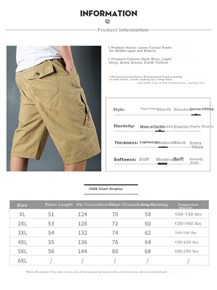 TUCANO Men's Shorts, Summer Lightweight Comfortable Straight Loose Casual Cargo Capri Pants, Light Gray, 5XL 6