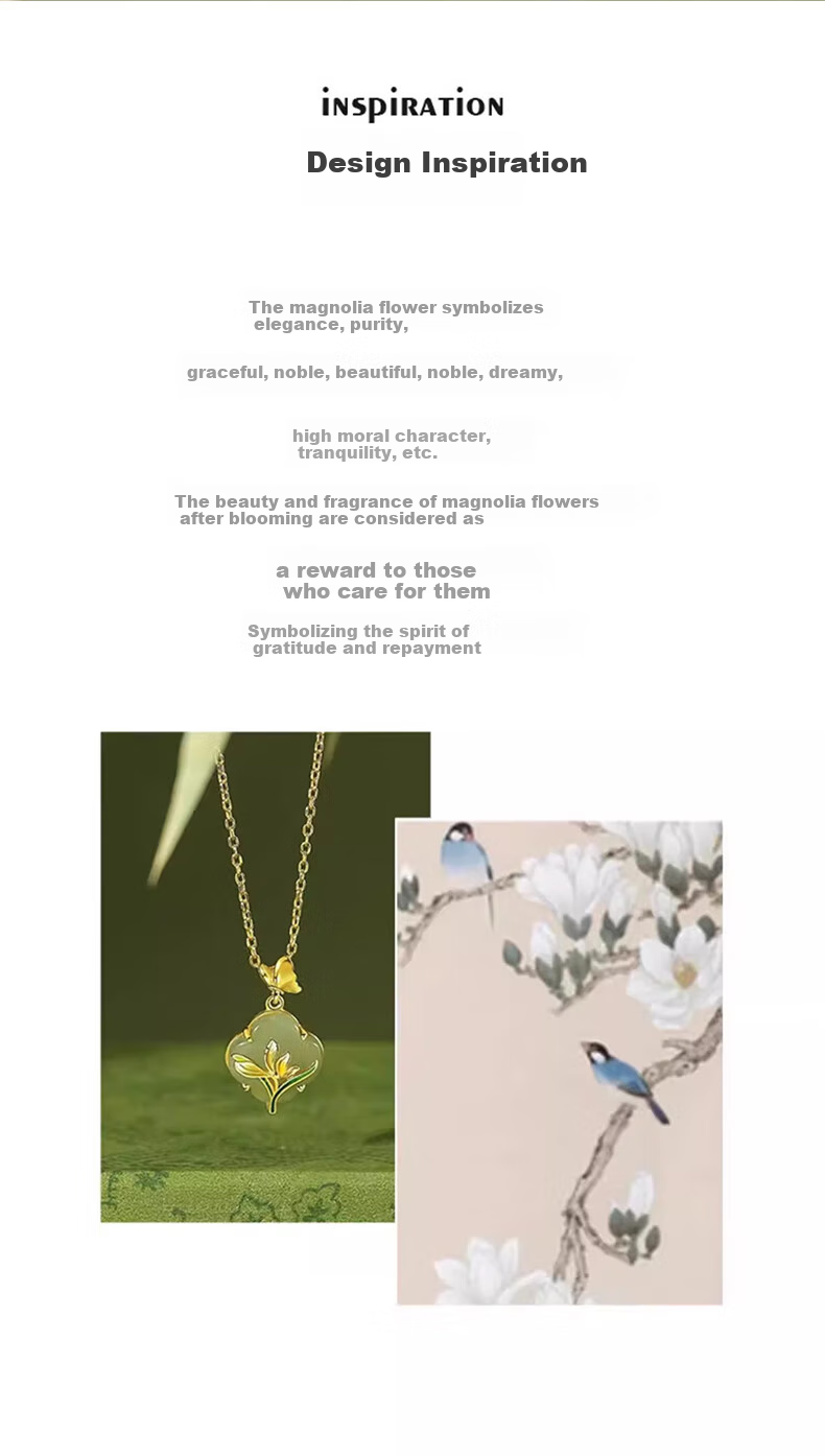 Zhoubaifu Magnolia Necklace for Women, Elegant Hetian Jade Silver Pendant, Birthday Gift for Girlfriend Or Wife 2