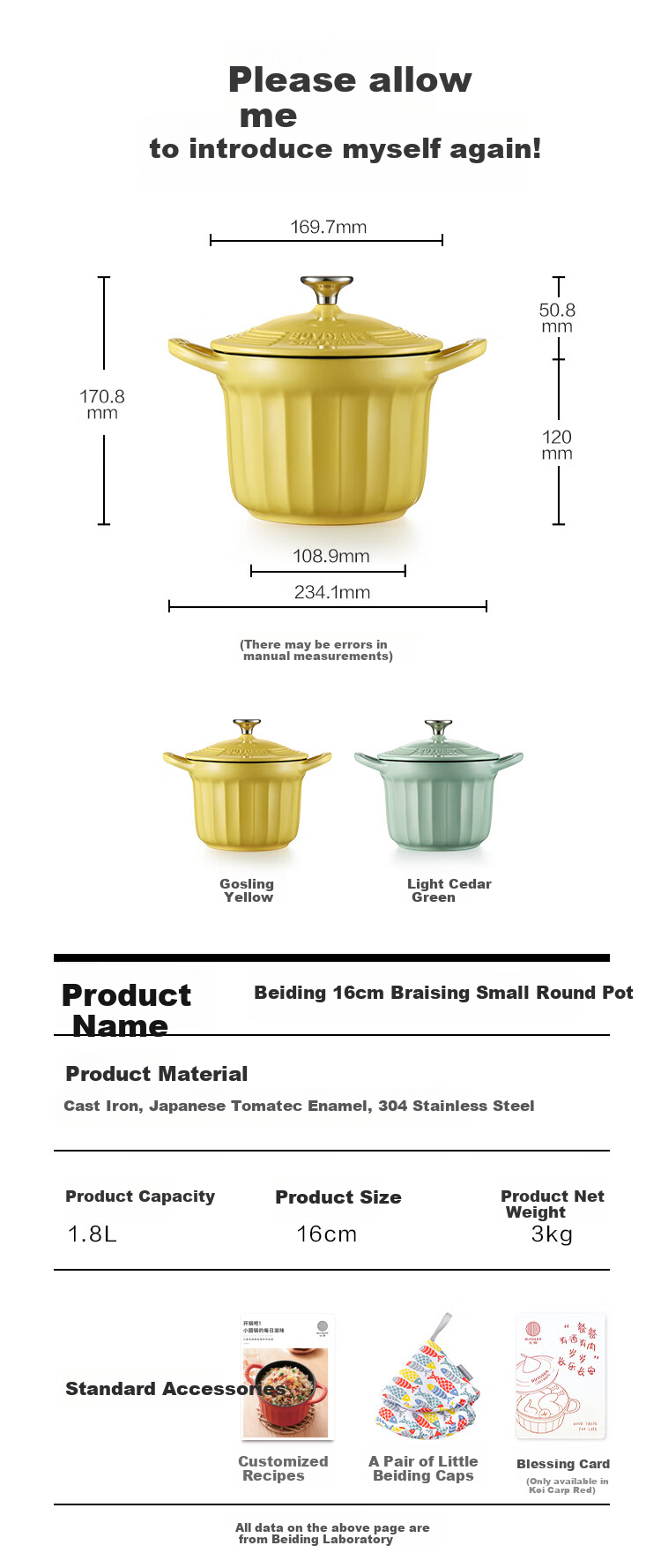 Buydeem Enamel Pot, Braising Small Round Pot, Double-Ear Cast Iron Pot, Stew Pot, 16cm Braising Pot, Light Gree 14