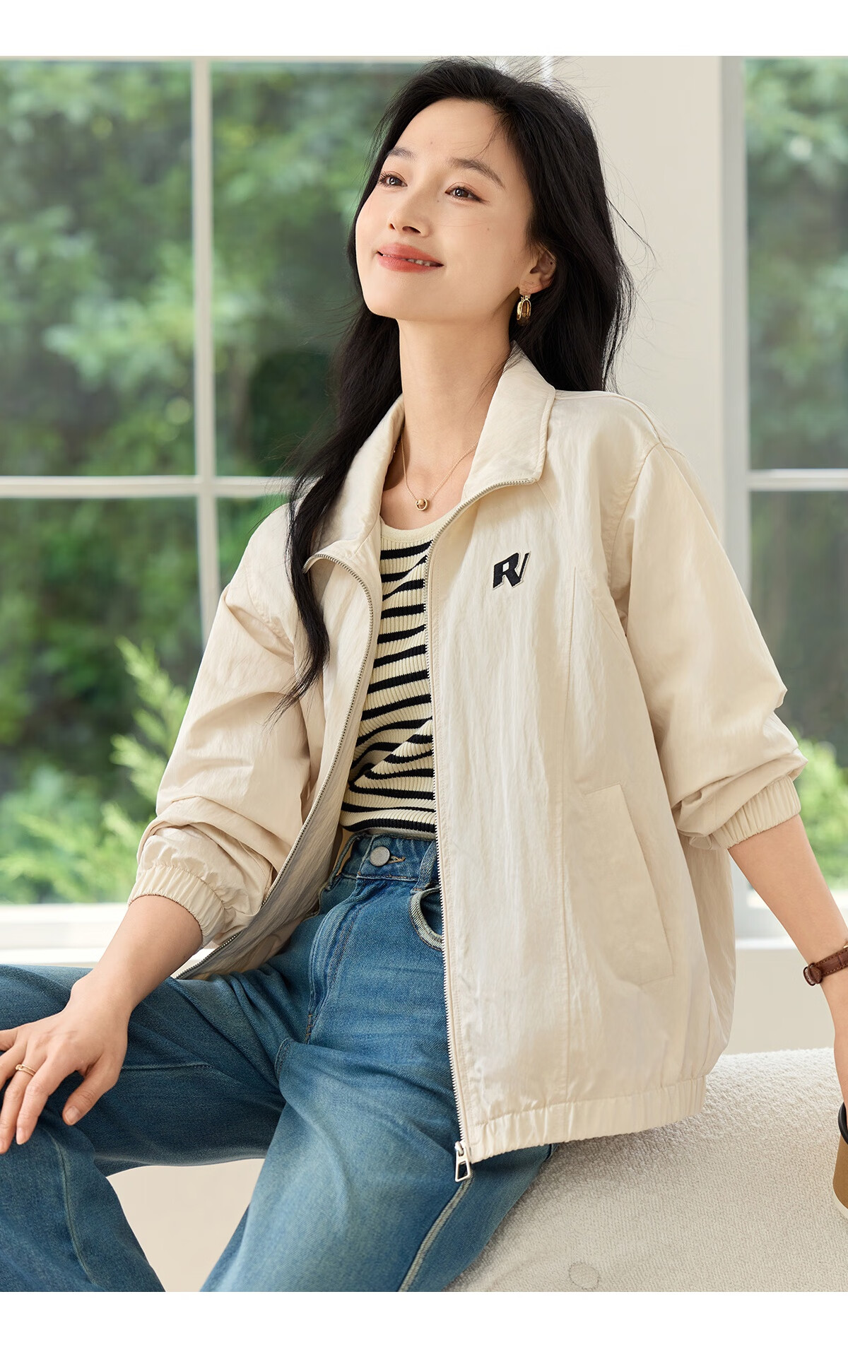 Chushen Spring and Autumn Short Jacket Women Fashion Stand Collar Drop Shoulder Loose Casual Jacket Top S53D049 14
