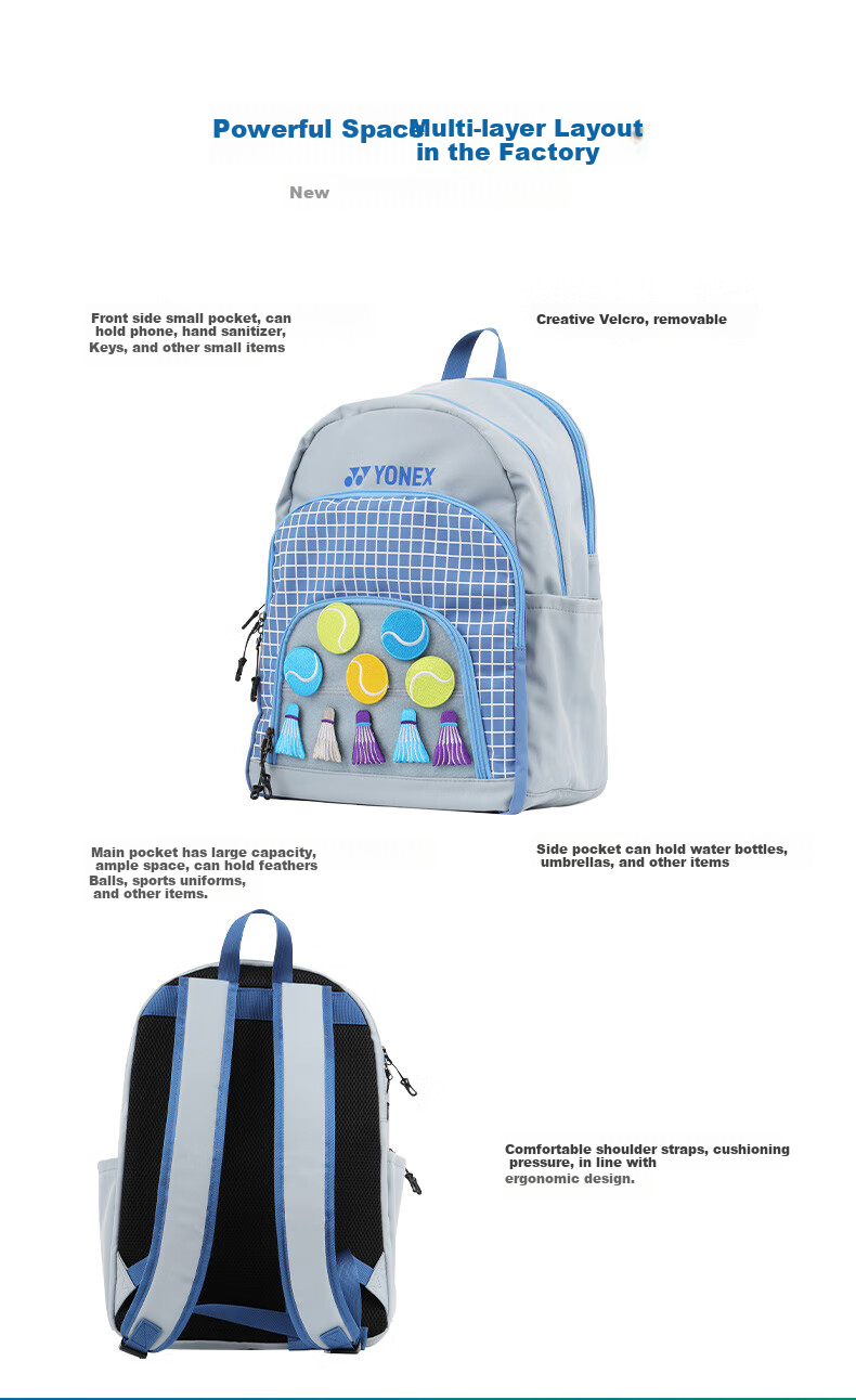 YONEX Badminton Bag, Youth And Children's Fashionable Velcro Backpack, BA299CR, Sky Blue 3