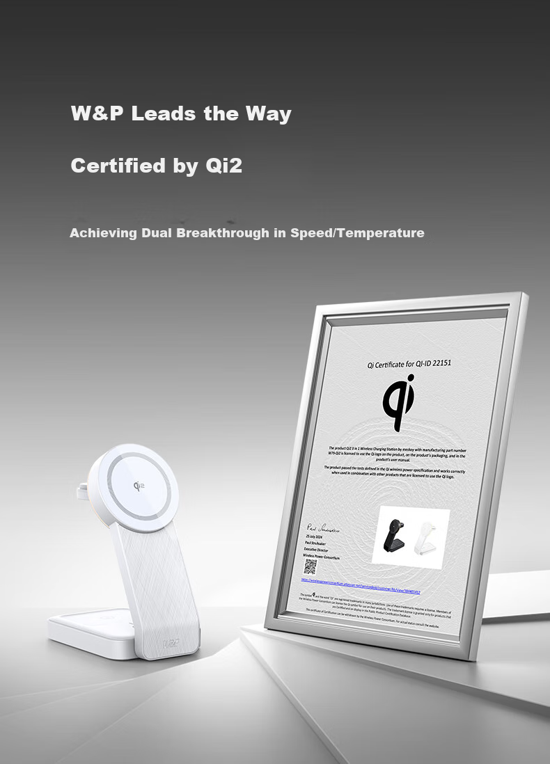 W&P QI2 Certified Apple 18-In Wireless Charger, Portable Magnetic Stand, 25W/15W Fast Charging, Compatible with Earphones, Apple Watch, Wp 3