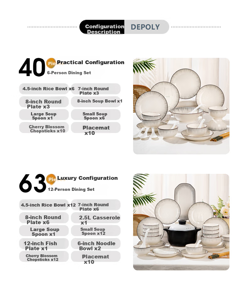 KANGQIN Bowl And Plate Set with Underglaze Color, Simple Nordic Style Ceramic Bowls Plates Chopsticks for 12 People, Upgraded Casserole Deluxe Gift Box Set 7