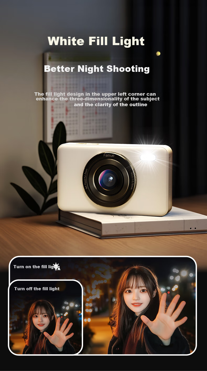 FAMUE Student CCD Camera with Front And Rear Dual Digital Cameras, Campus Retro Mini Alternative, High-Definition Vlog Camera Card That Can Transfer to Phone, Gift for Girlfriend, 32GB 11
