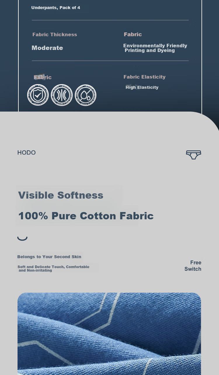 Hodo Pure Cotton Men's Underwear with Antibacterial Crotch And Contrasting Colors, 4-Pack Set One, XL (175) 2