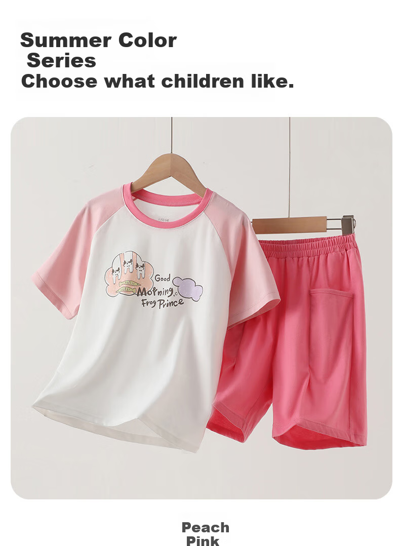 Yalu Children's Summer Pajamas, Breathable Home Wear Set, Boys And Girls Antibacterial Thin Short-Sleeve T-Shirt Air Conditioning Clothes 10