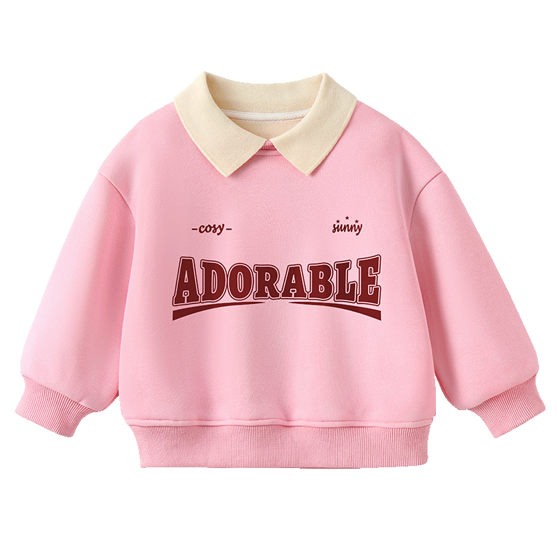 Badibadi Autumn Winter Fleece-Lined Baby Toddler Sweatshirt with Collar, Unisex Baby Jacket, Pink with American Lettering Red, Size 110