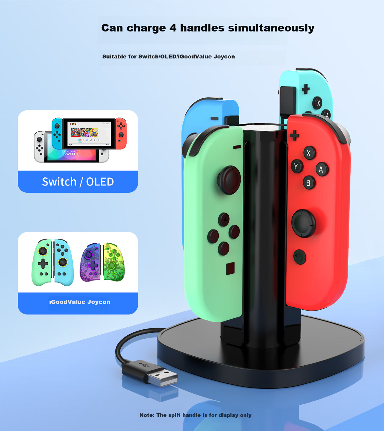 Liangzhi Compatible Charging Dock for First-Generation Joy-Con Controllers, Nintendo OLED Controller Charging Station, Four-Port Switch Charging Dock for Detachable Controllers, NS Game Accessories L372 2