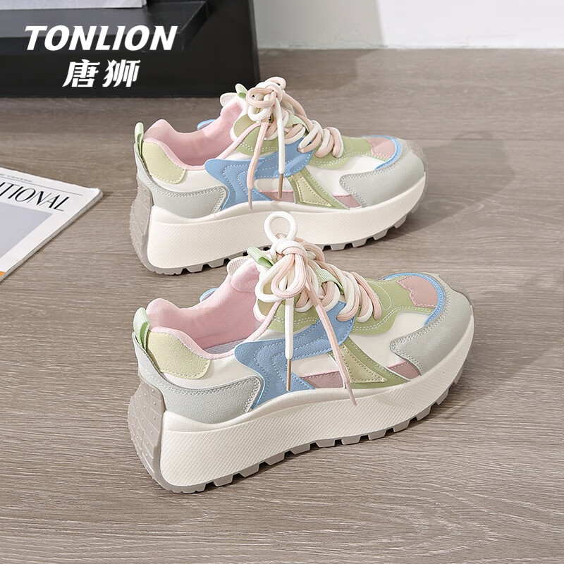 TonLion Women's Dad Sneakers 2026 Summer Height Increasing Thick Sole Casual Sports Shoes Pink Size 37