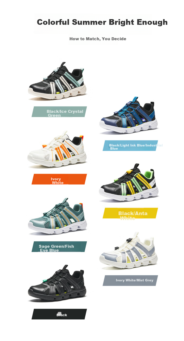 Anta Kids Boys Summer Breathable Slip-On Water Shoes Beach Sandals A12626910 Size 26 8