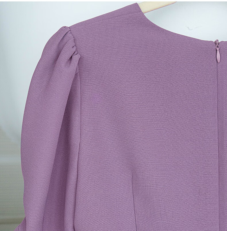 ROEYSHOUSE Slim Waist Twist Knot Dress Summer Elegant Puff Sleeve Mid-Length Dress 06439 Light Purple M 15