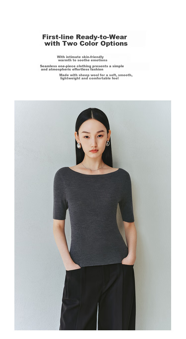 Taipingniao Women's Knit Sweater Seamless One-Piece Short Sleeve Spring And Summer Inner Layer Base Shirt Simple Quality Feel Blue M 3