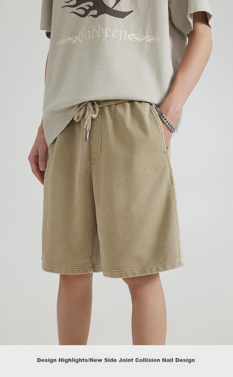 CABBEEN [Distressed Wash] Heavy Cotton Casual Shorts for Men, Summer 2025, Loose-Fitting Breathable Versatile Five-Point Swim Trunks 4