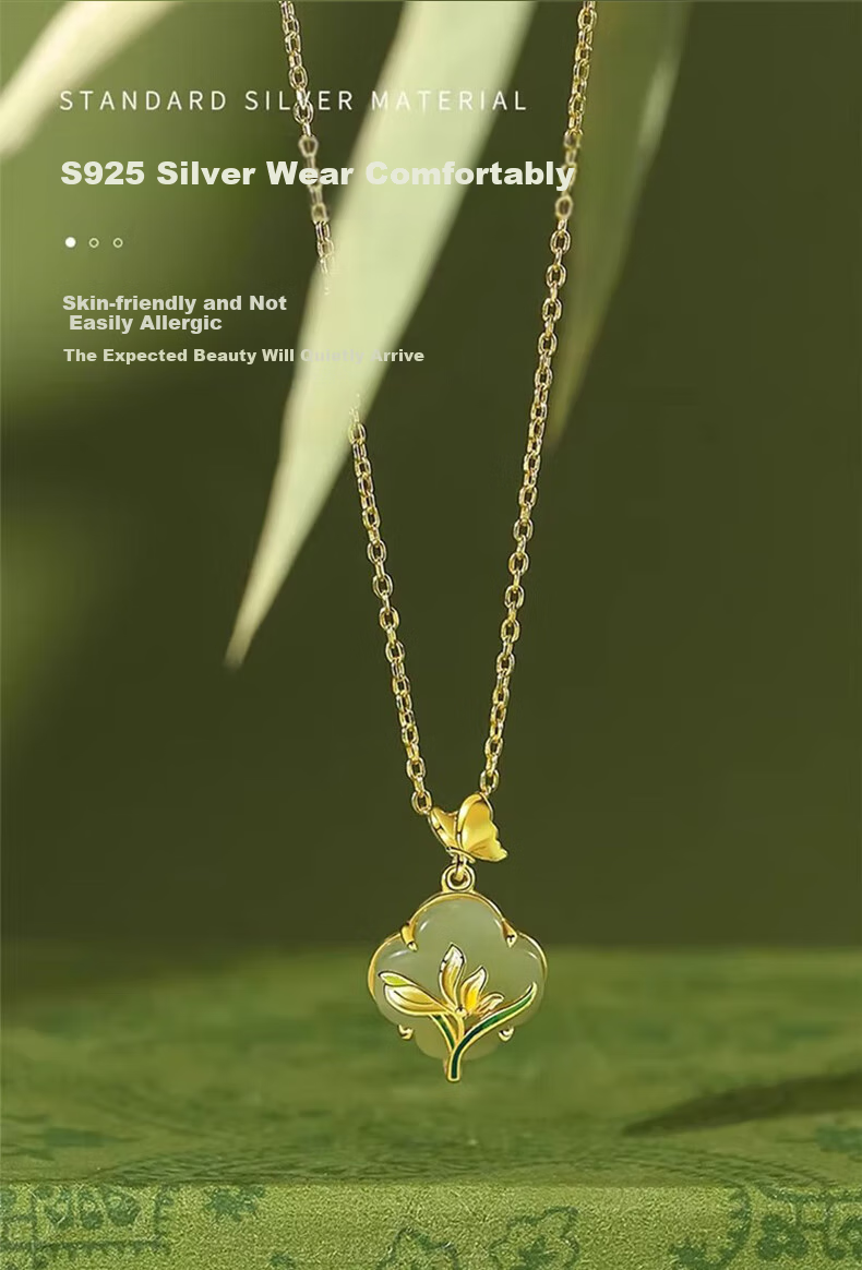 Zhoubaifu Magnolia Necklace for Women, Elegant Hetian Jade Silver Pendant, Birthday Gift for Girlfriend Or Wife 4