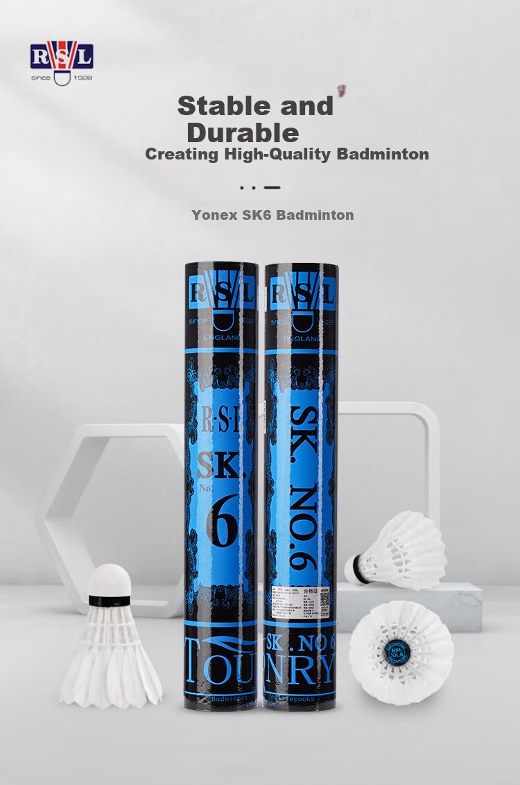RSL Badminton Goose Feather Shuttlecocks, 12 Pieces Per Tube, Durable And Stable Flight for Competition And Training, SK.6 Size, Speed 76 1