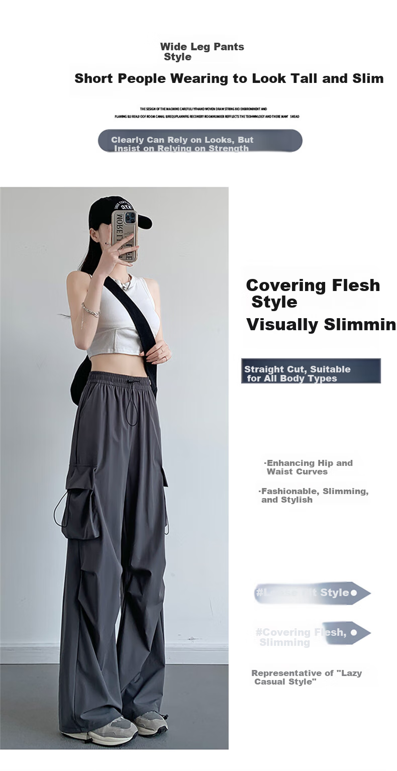 LangSha Women's Cargo Pants, Summer 2025 New Style, American High-Waist, Silk-Like Quick-Dry Casual Pants, Thin Outdoor Hiking Tactical Pants 7