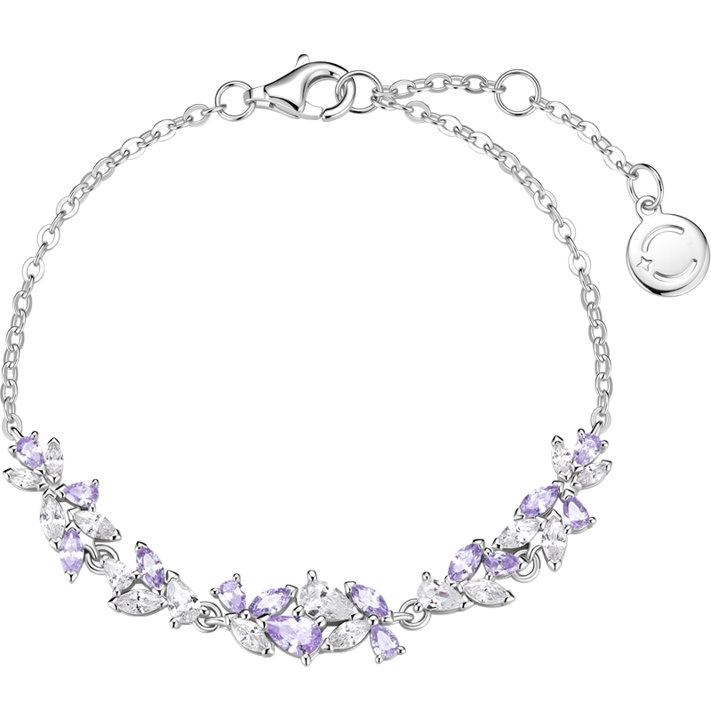 Fanci Celebrity-Inspired Wisteria Smile Bracelet, Purple Silver Jewelry, Birthday Gift for Best Friend, Present for Girlfriend Or Wife