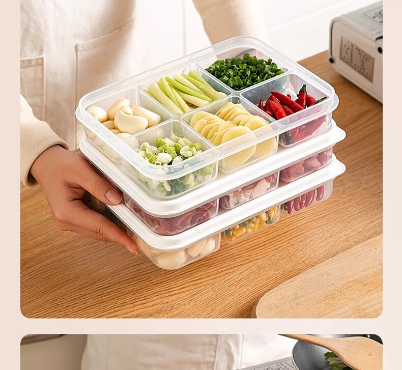Jialifang Refrigerator Six-Compartment Storage Box Frozen Meat Container Freezer Fresh-Keeping Food Divider Organizer Food Grade 23