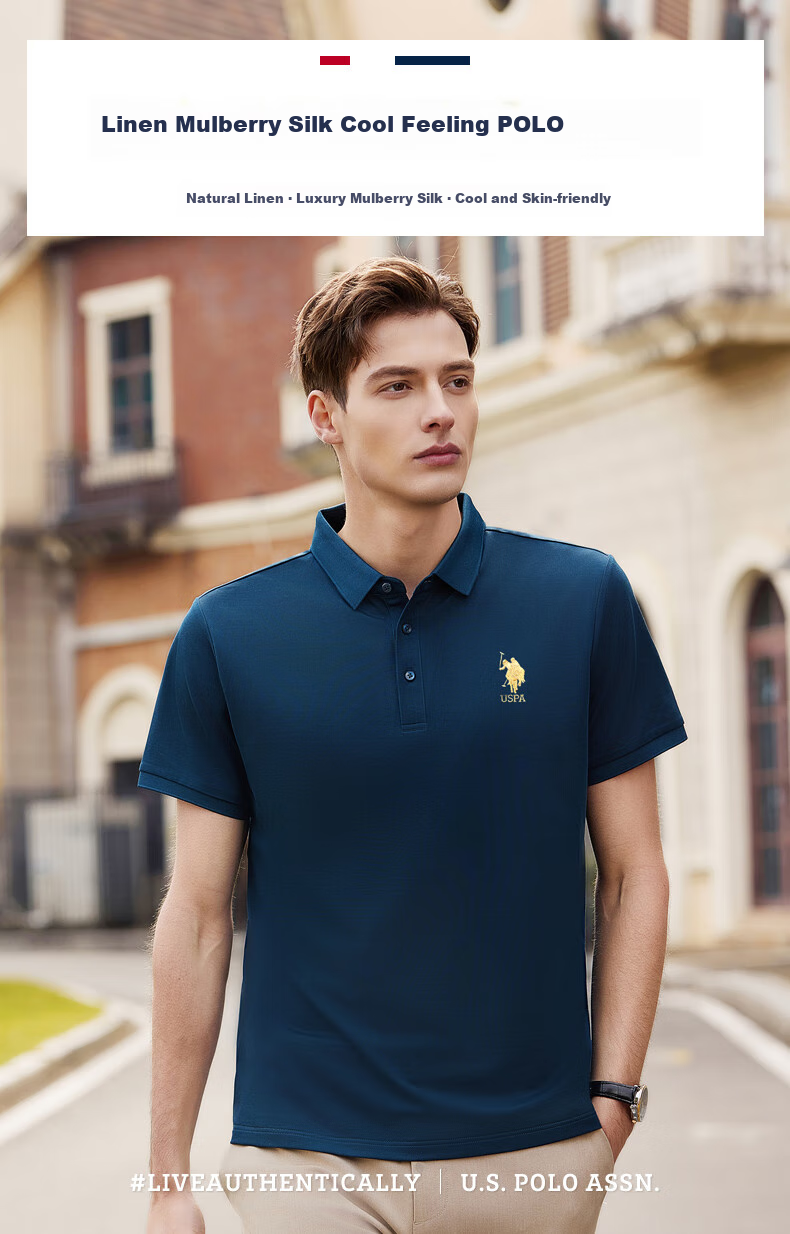 U.S. POLO ASSN. Men's Summer Business Casual Short-Sleeve Mulberry Silk Cool-Touch T-Shirt Top, Father's Day Navy Blue XL 2