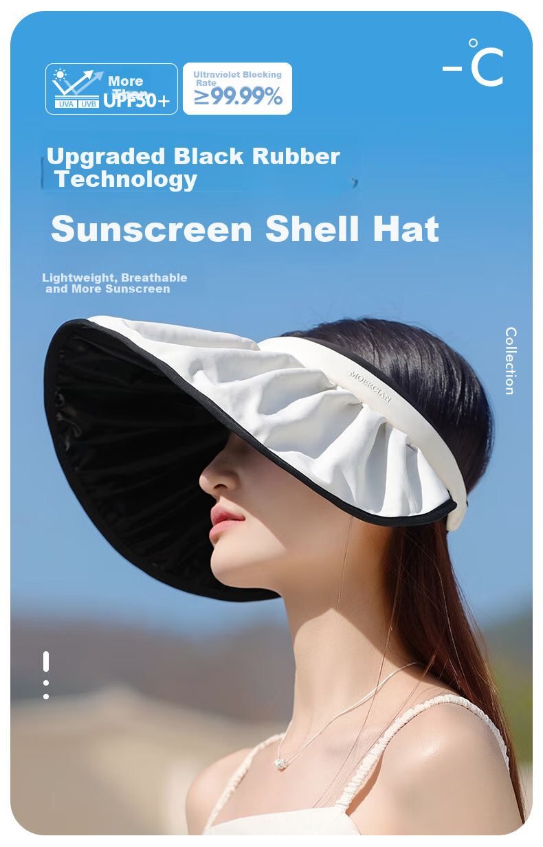 MOERCIAN Sun Protection Hat, Shell Sun Visor Cap, 2025 New Summer Outdoor Black Gel Foldable UV-Resistant Sun Hat for Wome 1