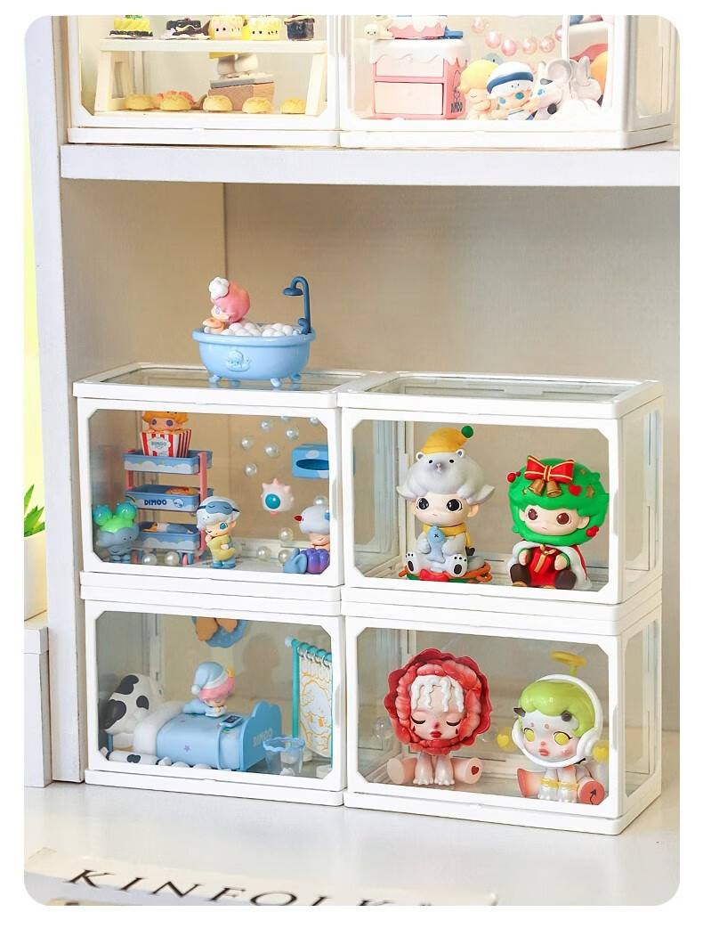 OManti Blind Box Figurine Storage Box, Glass Display Shelf, Transparent Dust-Proof Display Case for Dolls And Figurines, Pop Mart Display Cabinet 10