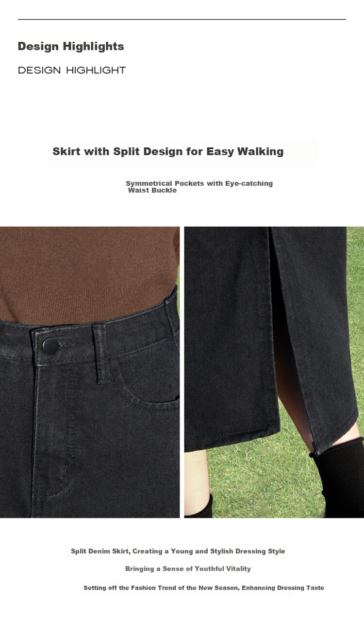 Siboshe High-Waisted Skirt, 2026 Autumn New Women's Clothing, Slit Denim Midi Skirt, Multiple Fabrics Randomly Shipped 3