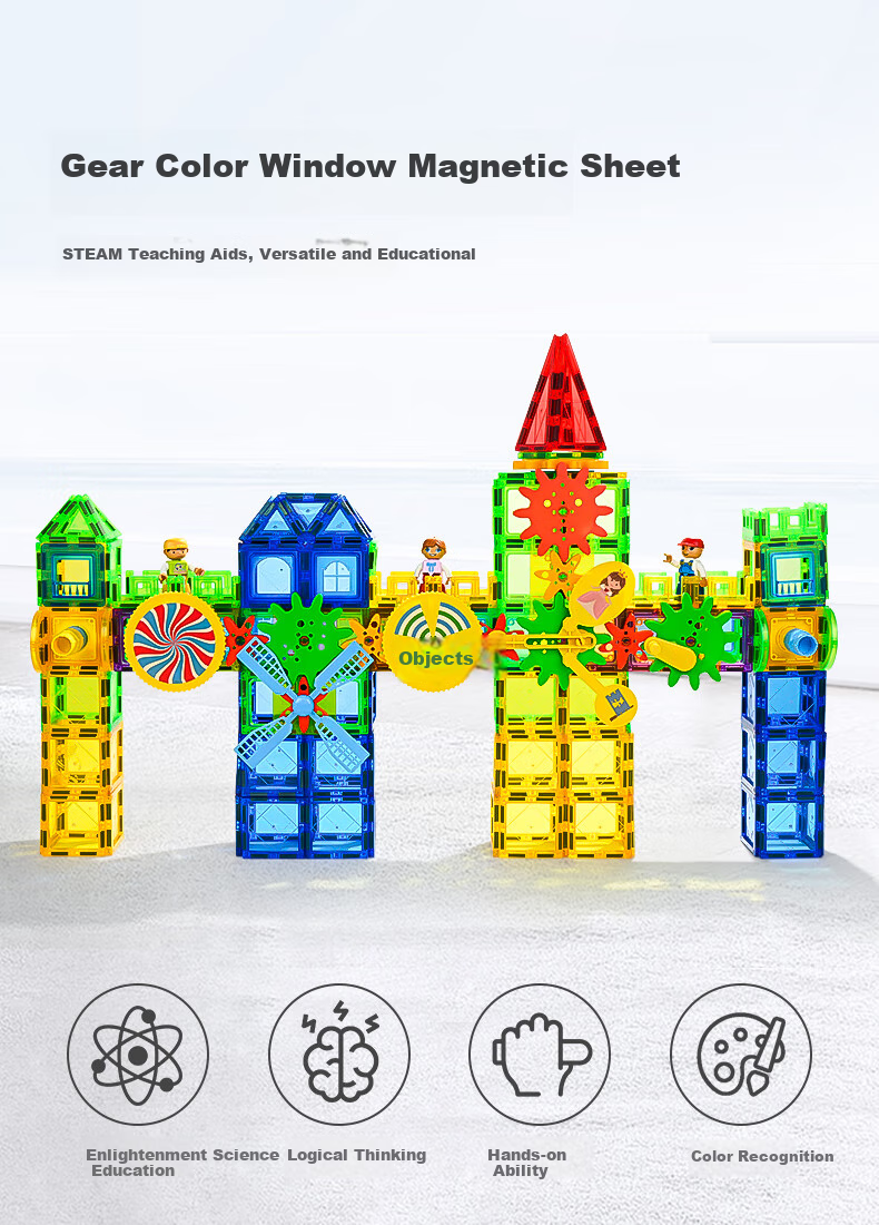 MAGPLAYER Colorful Window Magnetic Tiles, Children's Magnetic Toy Building Blocks with Wheels, Birthday Gift for Boys Aged 3-6, 288 Pieces 2