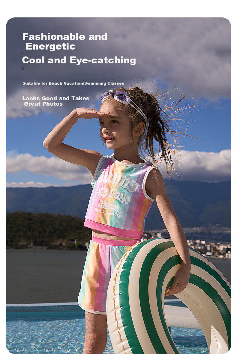 Aimer Kids Vacation Swimsuit Set for Girls, Sun Protection 50+, Chlorine Resistant One-Piece Style 120 4