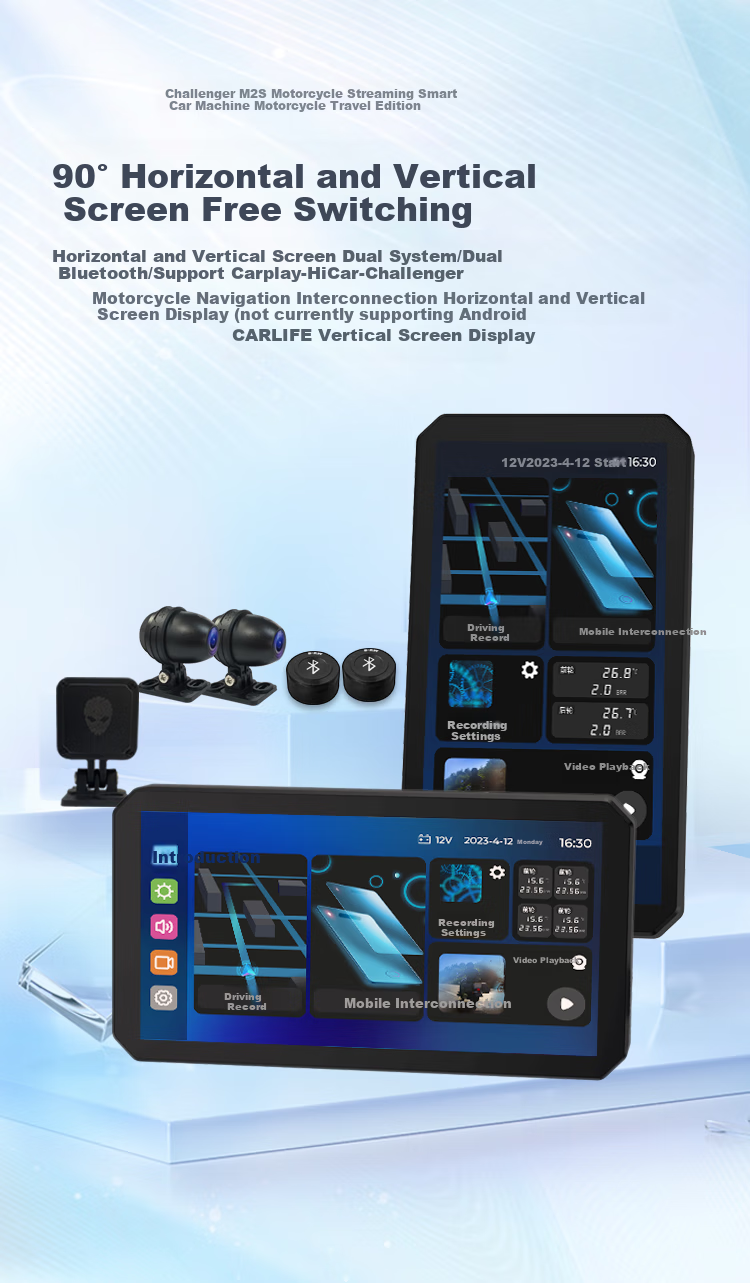 Tupozhe M2S-200 Motorcycle Dash Cam, Horizontal And Vertical Screen, Intelligent Radar Car System, Carplay Navigation Device, Wireless Phone Projection, Dual Camera, Loop Recording 2