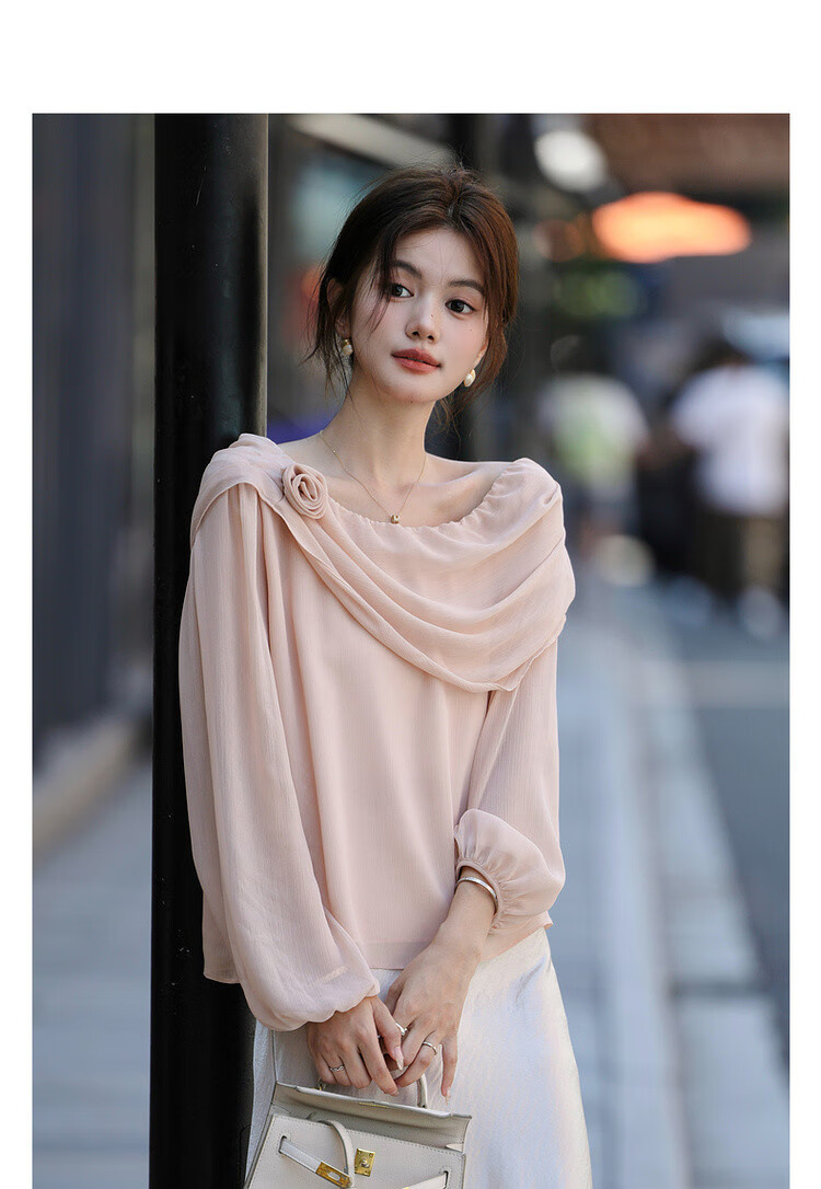 Mt Gentle Impression Spring Elegant Off-Shoulder Floral Decor Lightweight Shirt Women's Top 3