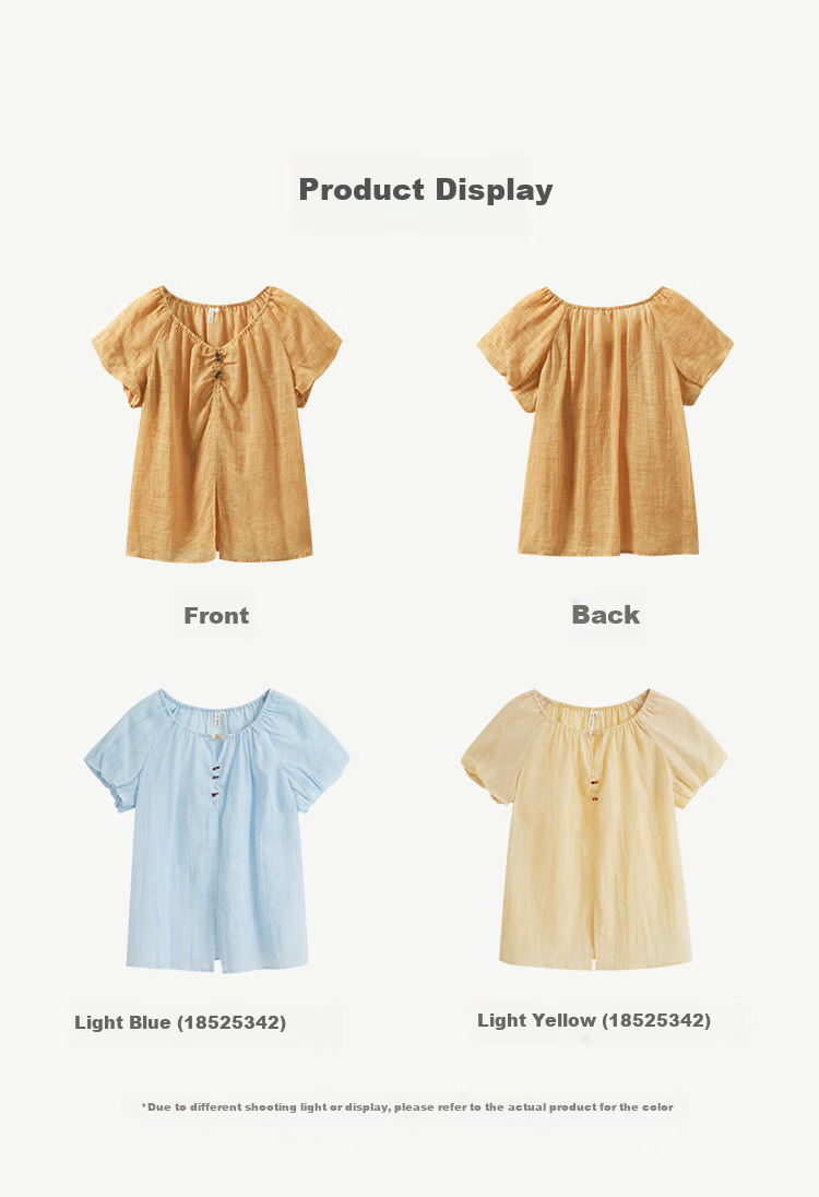 Inman French Style Ramie Cotton Lantern Sleeve Shirt Summer Women's Casual Design Lazy Short Sleeve Top Light Blue XL 18