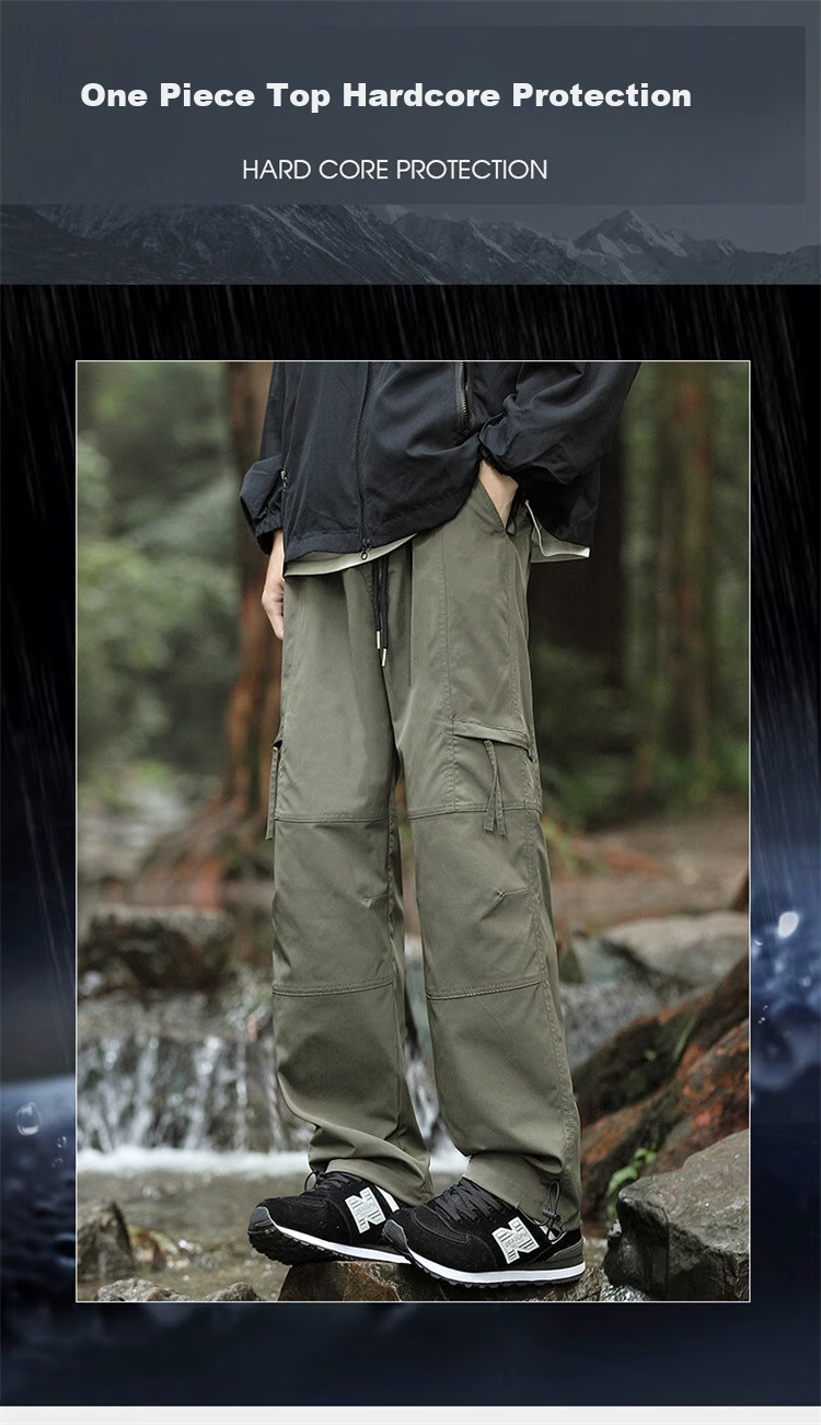 Homlean American-Style Outdoor Cargo Pants for Men, Summer Loose Wide-Leg Functional Straight Waterproof Trousers HT02 Army Green 2XL 3