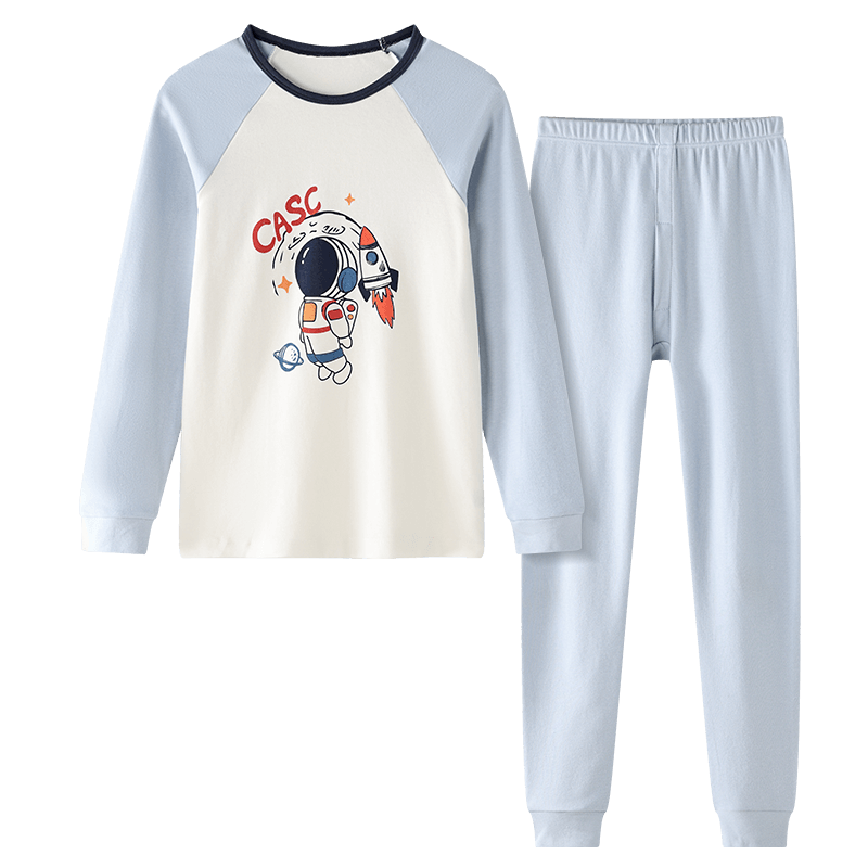 Hodo Children's Pure Cotton Underwear Set, Boys And Girls Autumn Thermal Underwear, Low-Collar Cotton Sweater, M1109 Light Blue, Size 160