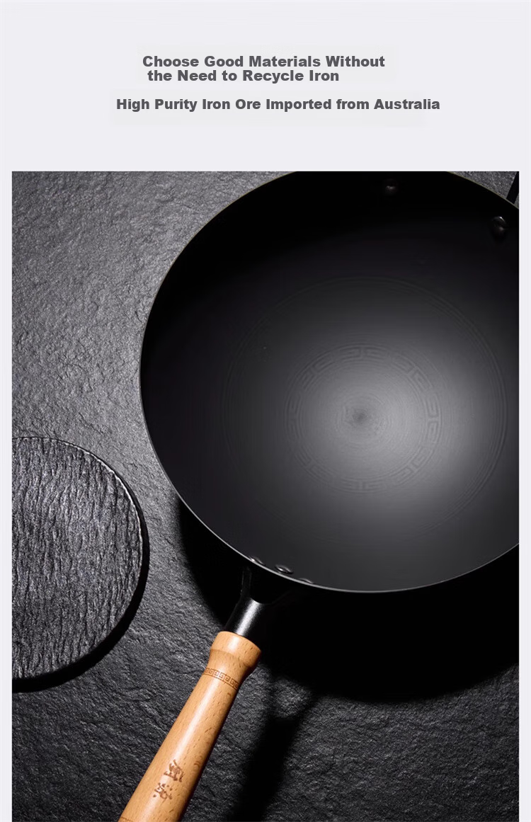 Robam , Robam Cast Iron Wok Non-Stick Pan Cooking Pot Healthy Non-Coated Round Bottom Pan [Bestseller] 14