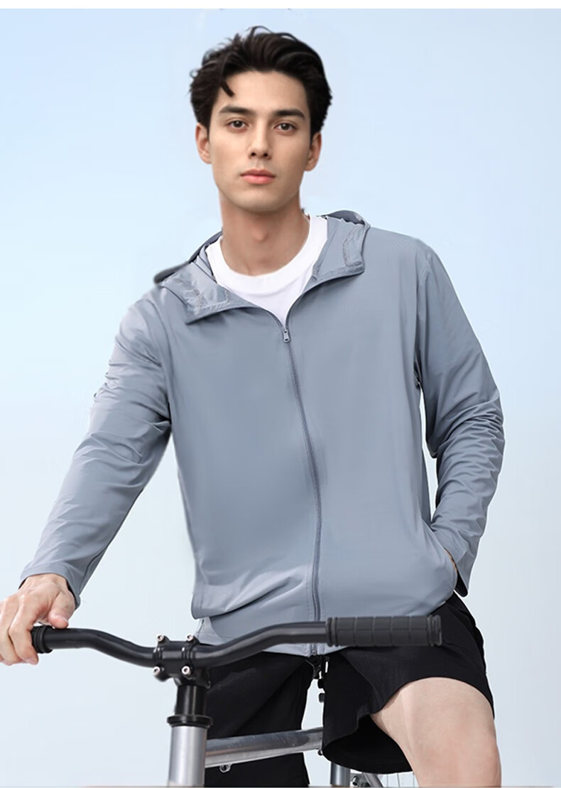 GLO-STORY Summer Men's Sunscreen Jacket Unisex Ice Silk UV Protection Coat with Mask Gray 8