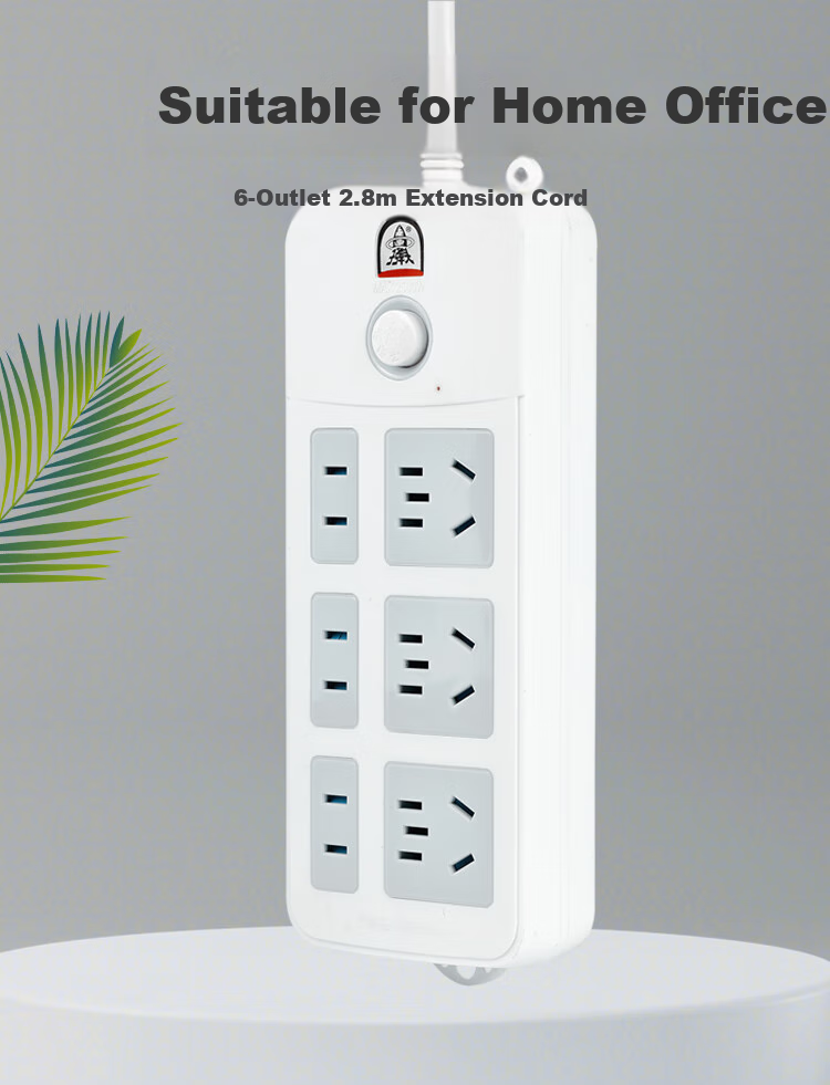 Zidantou New National Standard Safe Power Strip/Extension Cord/Power Bar/Surge Protector/Power Strip/Extension Cord with Master Switch, 6 Outlets, Total Length 2.8 Meters TS-102c 2