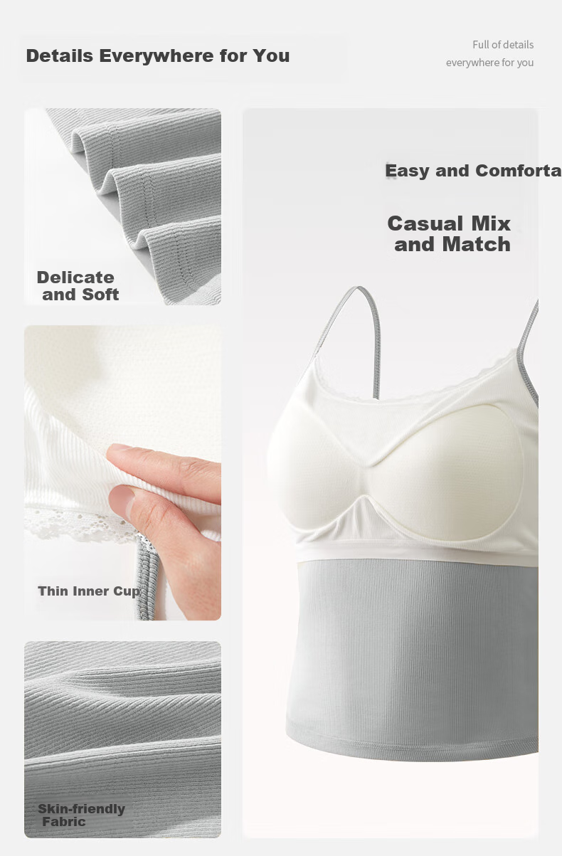 MiiOW Women's Camisole Tank Top for Summer, Sweet And Sexy Two-Piece Design, Black And White Inner Layer with Chest Pads, Conceals Side Boob, Can Be Worn As Outerwear Or Undershirt 11