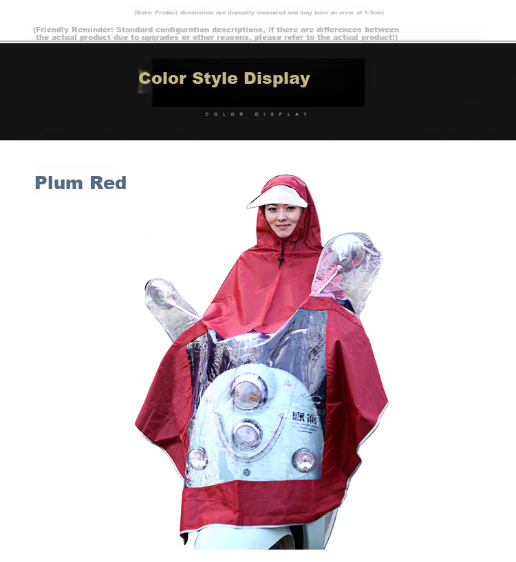 Adandyish Electric Scooter Single-Person Raincoat, Thickened And Enlarged, for Men And Women, with Double Brim And Reflective Strips, Electric Motorcycle Rain Gear, Jujube Red 5