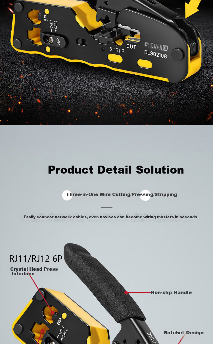 Deli Desktop Network Crimping Tool 6/8p, Multi-Functional Wire Stripper And Crimper, Cat7 RJ45 Connector Crimping Tool for Network And Telephone Cables 5