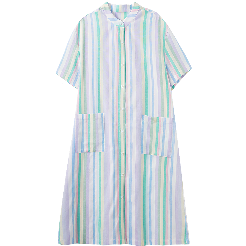 Dme [Healing Class Style] Summer Small Stand-Collar Cotton Lyocell Blend Short-Sleeve Loose Waist Mid-Length Women's Dress