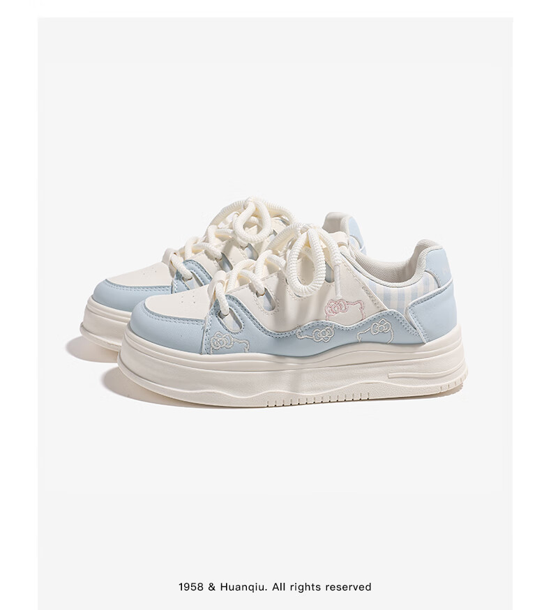 Global Platform Thick-Soled Height-Increasing White Sneakers for Women 2026 Spring New Cute Cat Sports Student Casual Skate Shoes Light Blue Size 39 2