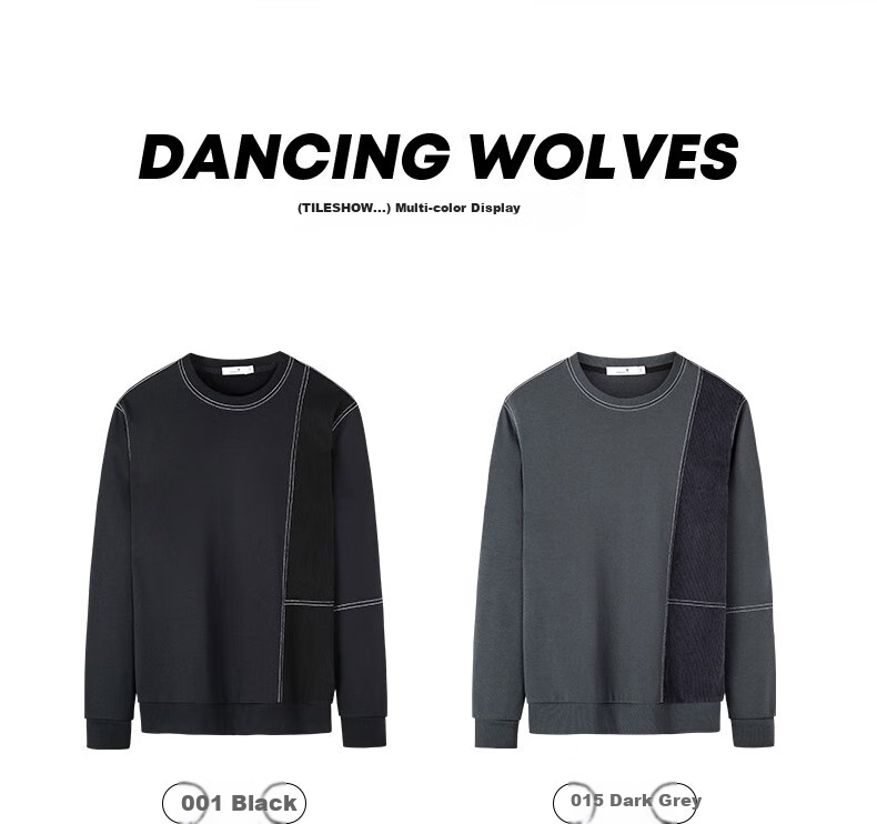 DANCING WOLVES Sweatshirt for Men, Visible Stitching, Comfortable Round Neck Pullover, Thin Sweatshirt for Men, 015 Dark Gray, Size 165 8